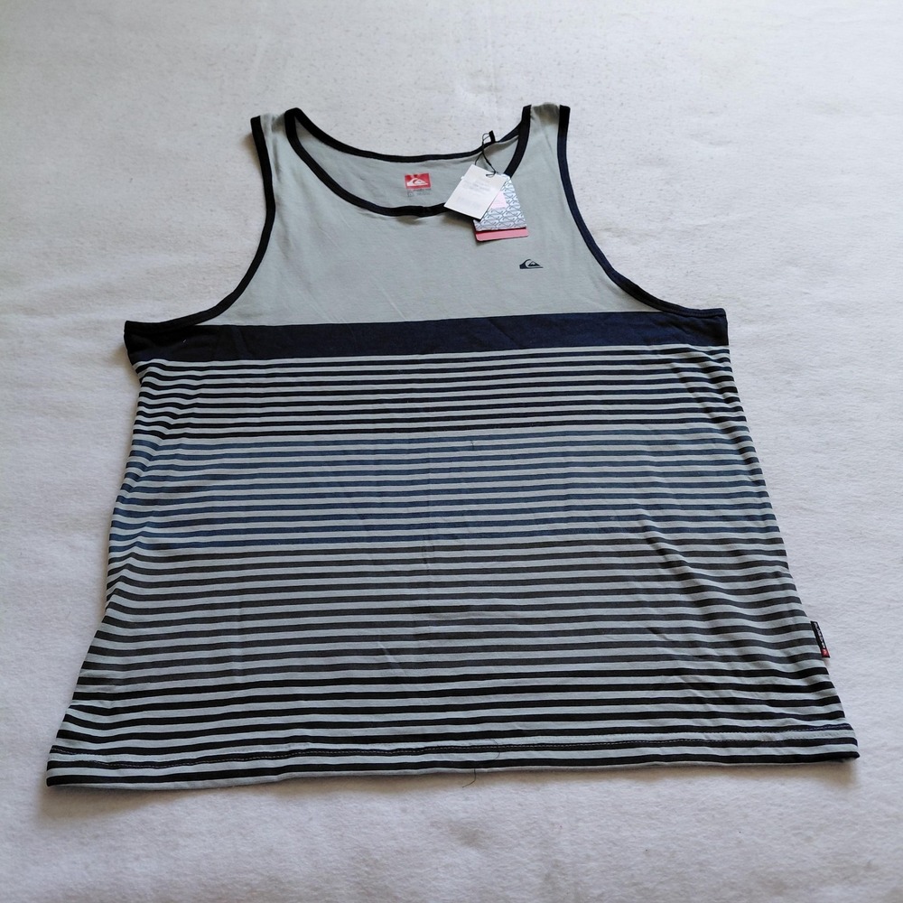 Quiksilver Tank Top Mens Large Gray Navy Stripe Racerback Surf Beach Kohls NWT